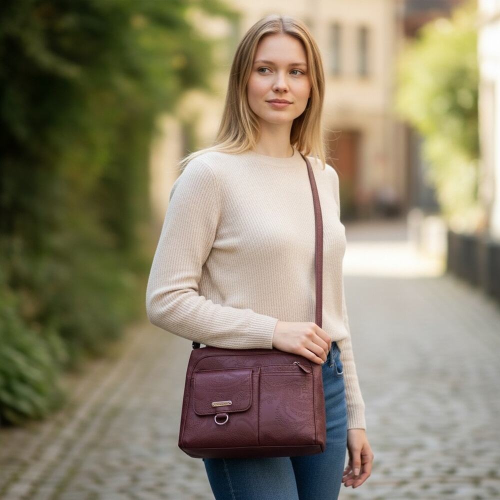 MULTISAC Burgundy STITCH MID CROSSBODY Purse